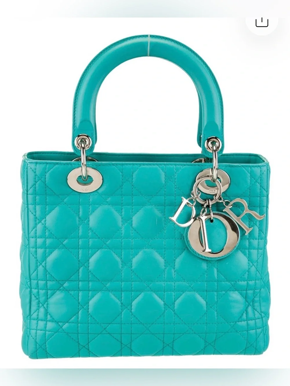 🩵100%Authentic Dior Lady Dior medium model handbag in turquoise leather cannage🩵